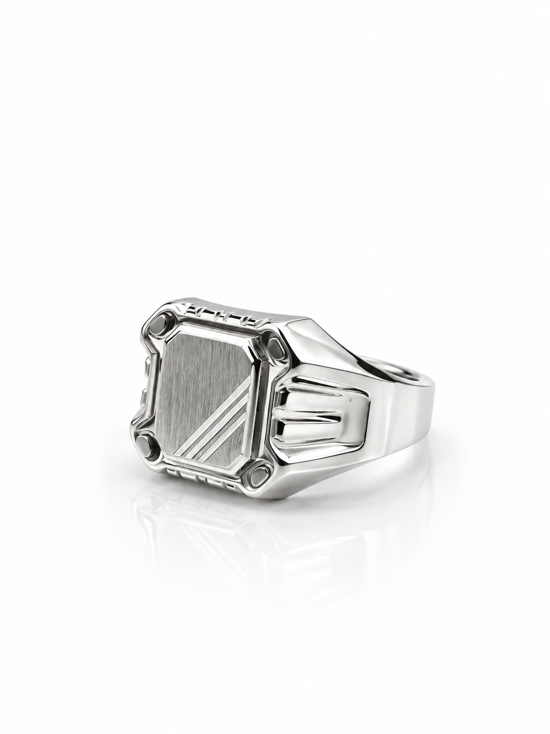 Anillo de Plata Sello Rectangular  Centro Mate con Triple Línea Talla: 26