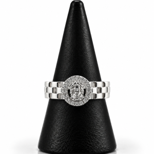 Anillo de Plata Estilo Reloj con Circonitas y Cabeza Medusa