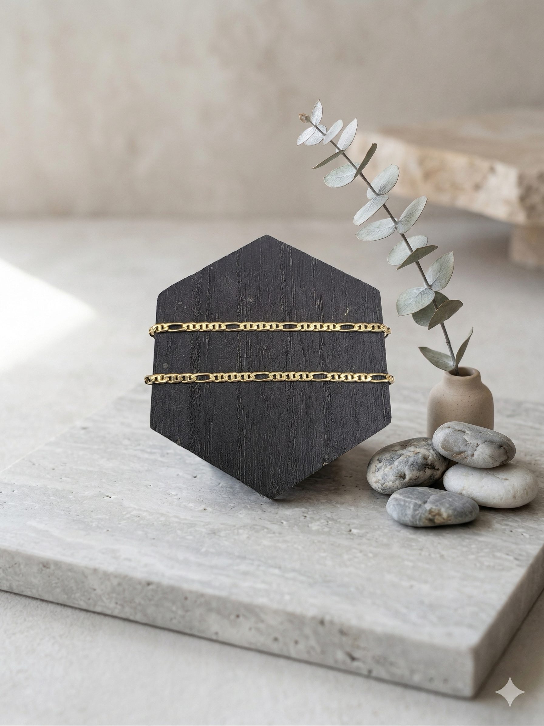 cadena figaro con ancla de barco 47cm 3mm