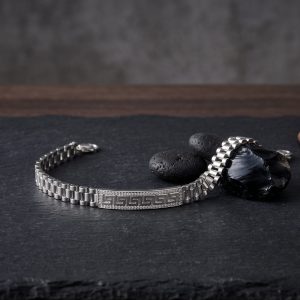 Pulsera de Plata Estilo Reloj con Circonitas y Cenefa Inspiración Versace (12,46 g)