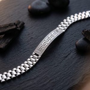 Pulsera de Plata Estilo Reloj con Circonitas y Cenefa Inspiración Versace (21,68 g)