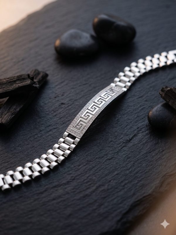 Pulsera de Plata Estilo Reloj con Circonitas y Cenefa Inspiración Versace (21,68 g)