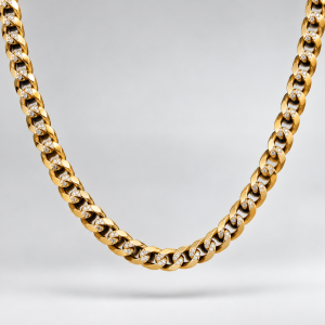 cadena cubana con detalles adiamantados en oro blanco 55cm 4mm
