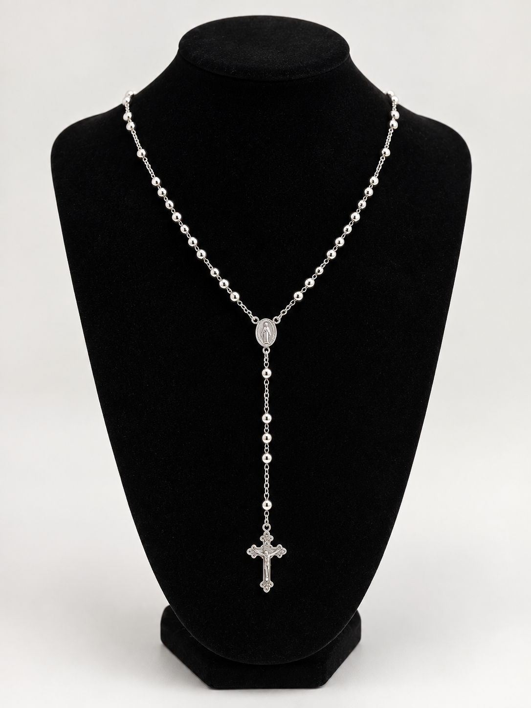 Rosario de Plata 80 cm con Bolas de 5 mm – Diseño Clásico y Elegante (16,2 g)