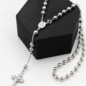 Rosario de Plata 80 cm con Bolas de 5 mm – Diseño Clásico y Elegante (16,2 g)