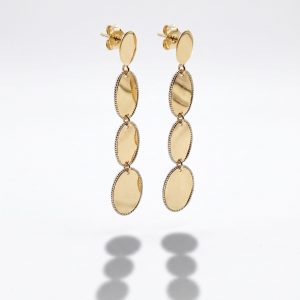 Pendientes Ovalados Tipo Espejo con Bordes Adiamantados en Oro 18K