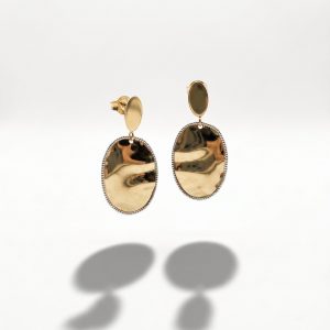 Pendientes Ovalados Tipo Espejo con Bordes Adiamantados en Oro 18K