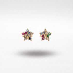 Pendiente Estrella con Circonitas de Colores en Oro 18K | Brillo Alegre y Diseño Encantador