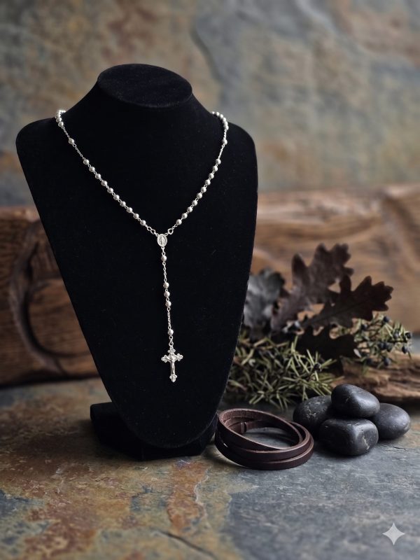 Rosario de Plata 80 cm con Bolas de 5 mm – Diseño Clásico y Elegante (16,2 g)