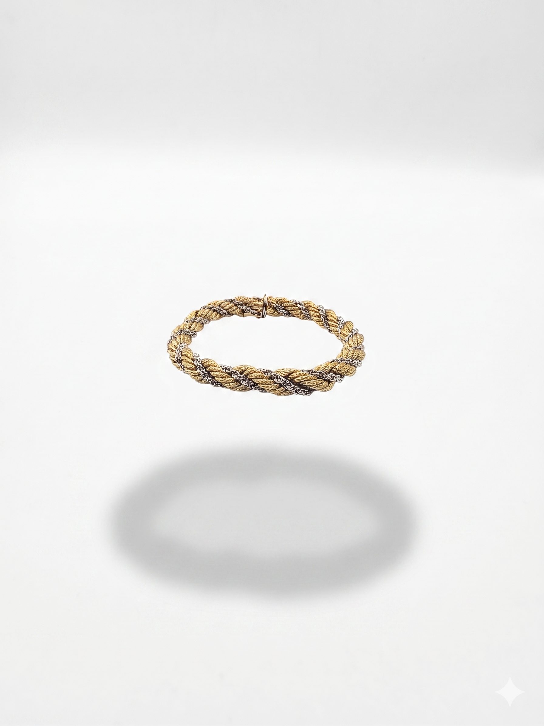 Pulsera Cordón Entrelazada en Oro Blanco y Oro Dorado 18K