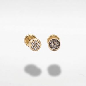 Pendiente Bebé Redondo con Flor Circonita en Oro 18K | Elegancia y Brillo para los Más Pequeños