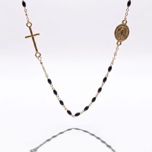 Cadena Estilo Rosario con Piedritas Azules en Oro 18K – 44 cm