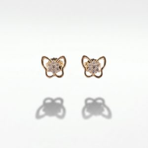Pendiente Mariposita con Flor de Circonita en Oro 18K | Dulzura y Elegancia Infantil