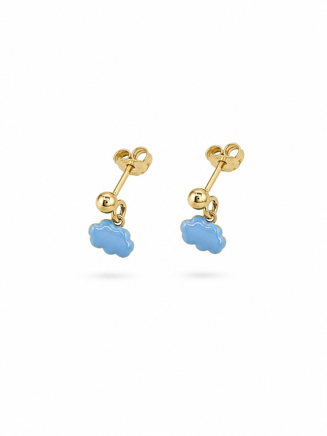 Pendientes de Plata Chapada en Oro con Nube Colgante y Esmalte Azul
