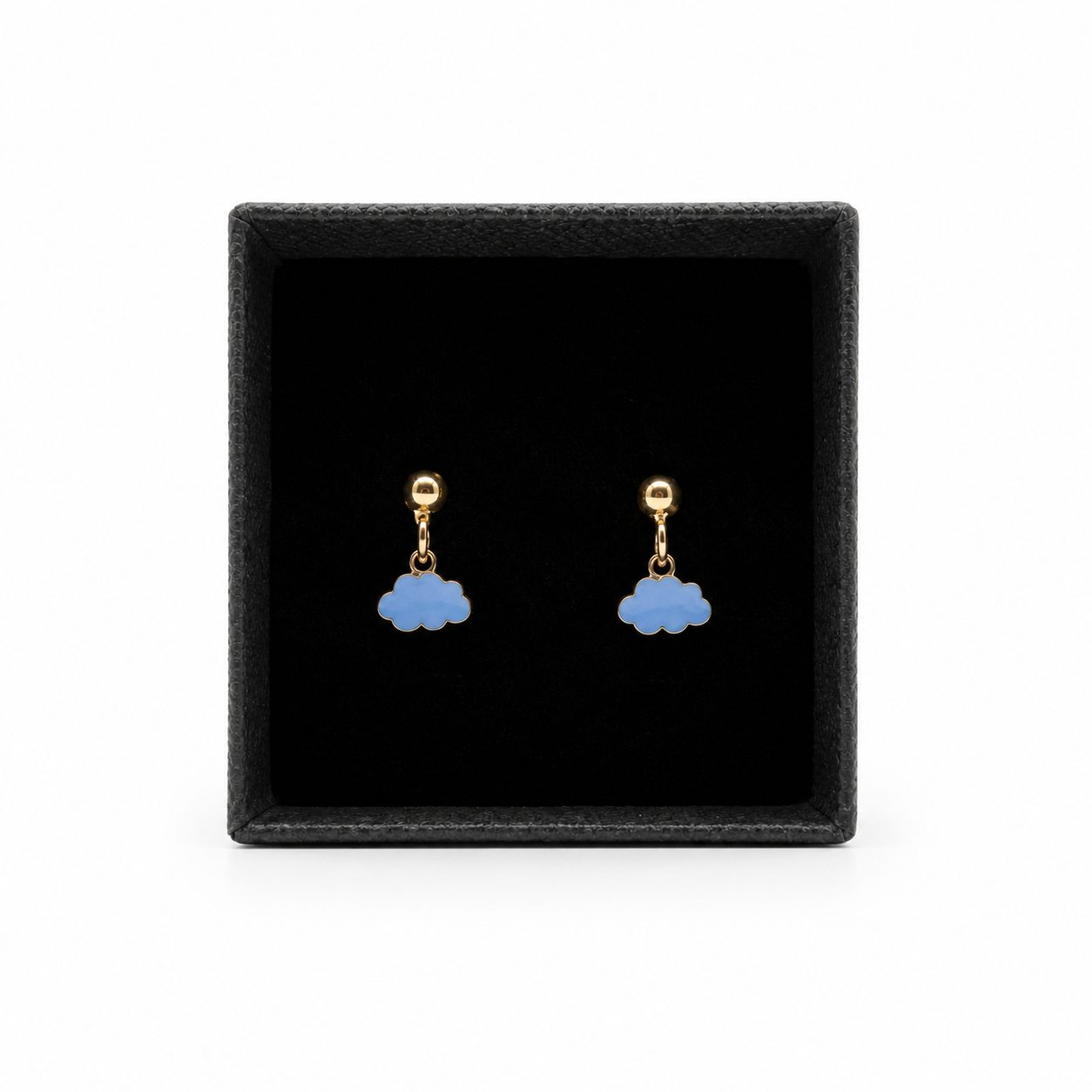 Pendientes de Plata Chapada en Oro con Nube Colgante y Esmalte Azul