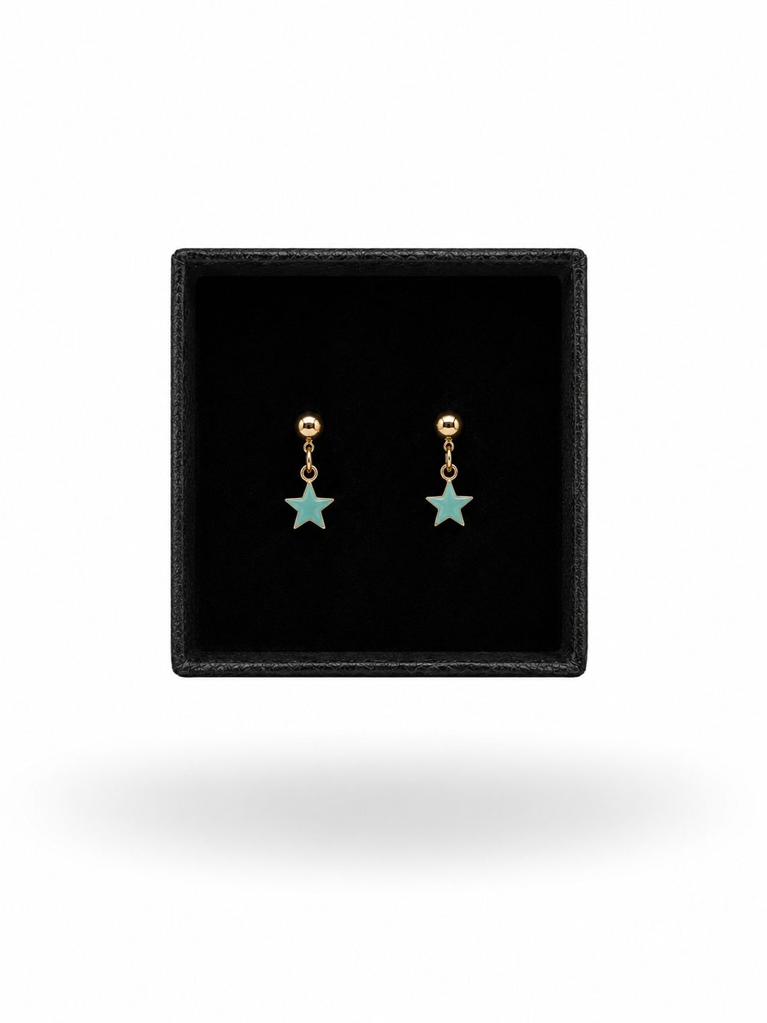 Pendientes de Plata Chapada en Oro con Estrella Colgante y Esmalte Aguamarina