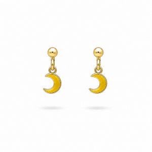 Pendientes de Plata Chapada en Oro con Lunas Colgantes Esmaltadas en Amarillo