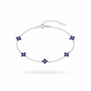 Pulsera Riviera de Plata con Flores de Circonitas Azules