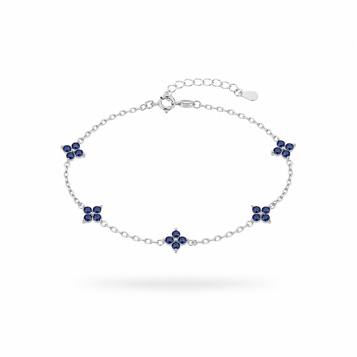 Pulsera Riviera de Plata con Flores de Circonitas Azules