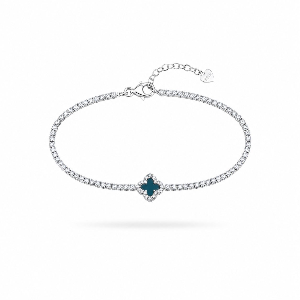 Pulsera Riviera con Flor Azul en Plata Chapada en Oro