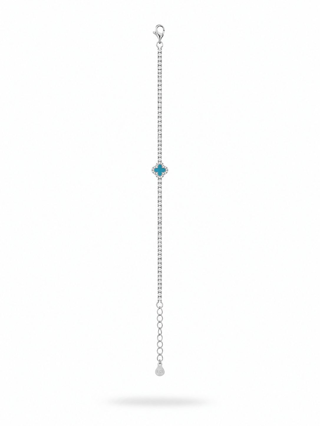 Pulsera Riviera con Flor Azul en Plata Chapada en Oro