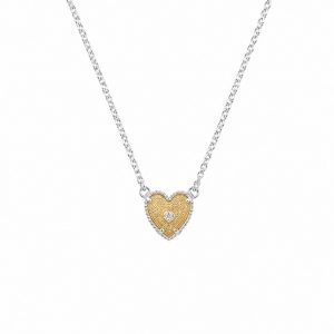 Collar Rolo de Plata con Colgante Corazón Bicolor