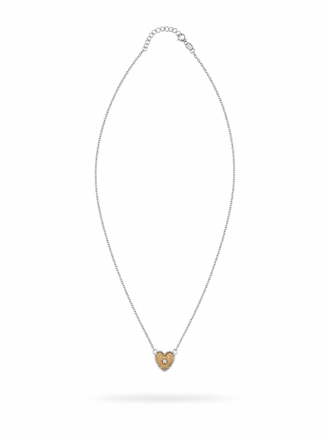 Collar Rolo de Plata con Colgante Corazón Bicolor