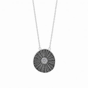 Collar Rolo de Plata con Colgante Redondo Texturizado y Circonitas