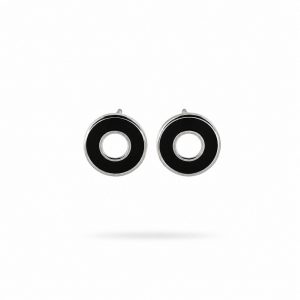 Pendientes Redondos de Plata con Esmalte Negro y Aro Central