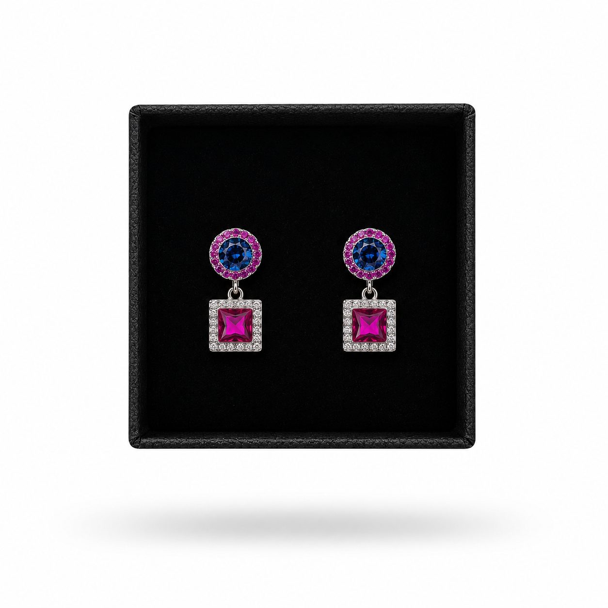 Pendientes Colgantes con Circonitas Multicolor en Diseño Geométrico