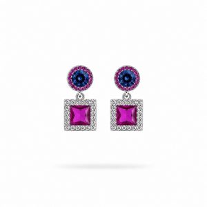 Pendientes Colgantes con Circonitas Multicolor en Diseño Geométrico
