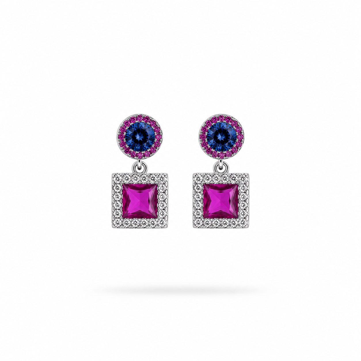 Pendientes Colgantes con Circonitas Multicolor en Diseño Geométrico