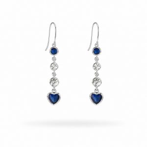 Pendientes Alargados con Circonitas y Corazón Azul