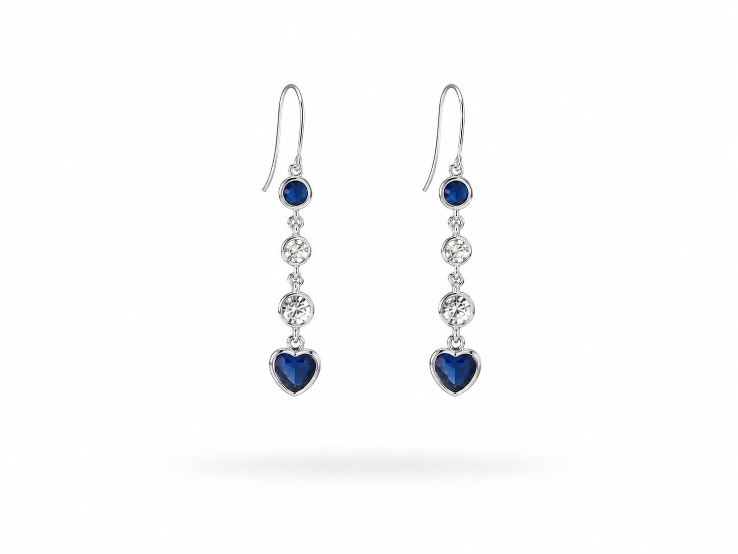 Pendientes Alargados con Circonitas y Corazón Azul