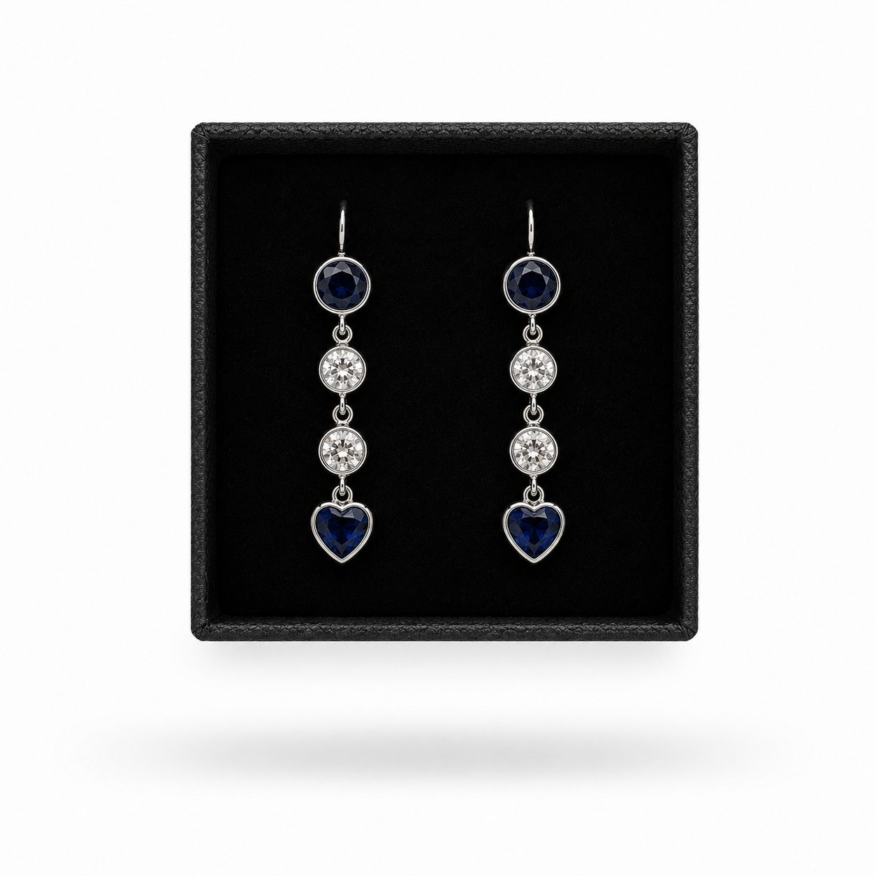 Pendientes Alargados con Circonitas y Corazón Azul