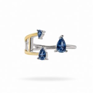 Anillo de Plata Ajustable Abierto con Circonitas en Forma de Gota