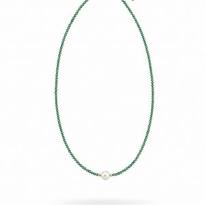 Collar de Esmeraldas Facetadas con Perla Central y Bolitas de Plata