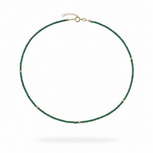 Collar de Jade con Bolitas de Plata Chapada en Oro