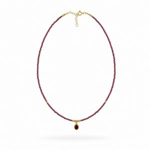 Collar de Granate Natural con Circonita Roja y Detalles de Plata Chapada