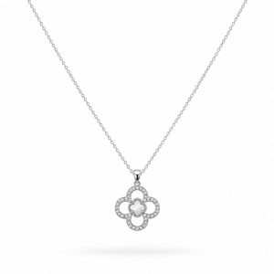 Collar Rolo de Plata con Colgante Floral de Nácar y Circonitas