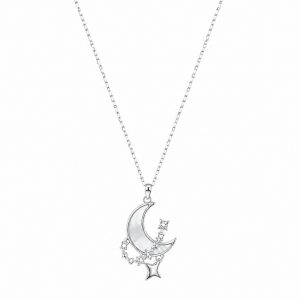 Collar Rolo de Plata con Luna de Nácar, Estrellas y Colgante Estrella