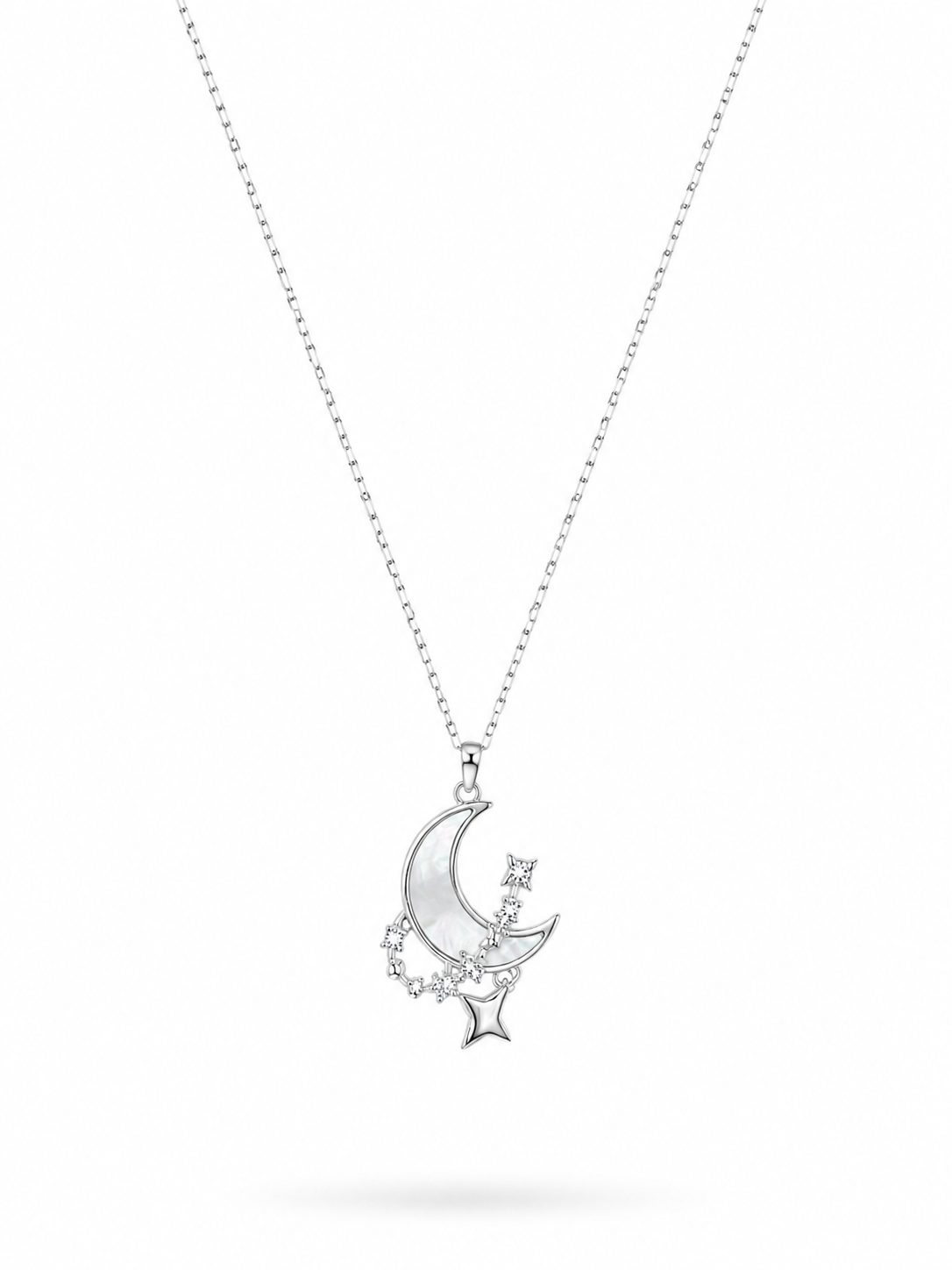 Collar Rolo de Plata con Luna de Nácar, Estrellas y Colgante Estrella