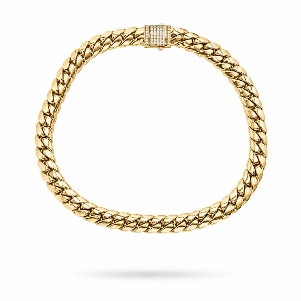 Cadena Cubana de Oro de 18K con Cierre de Circonitas – 62,9 g
