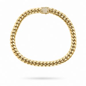 Cadena Cubana de Oro de 18K con Cierre de Circonitas – 62,9 g