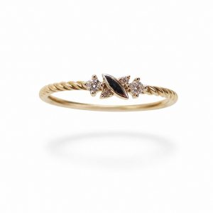 Anillo Rizado con Dos Circonitas y Flor Central en Oro 18K | Talla 15 | 1,65 g