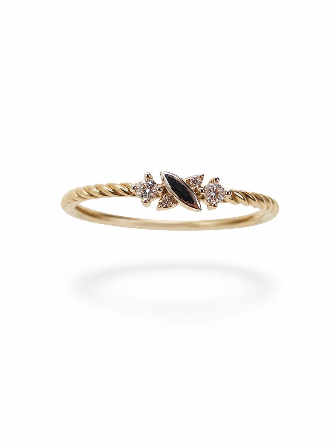 Anillo Rizado con Dos Circonitas y Flor Central en Oro 18K | Talla 15 | 1,65 g