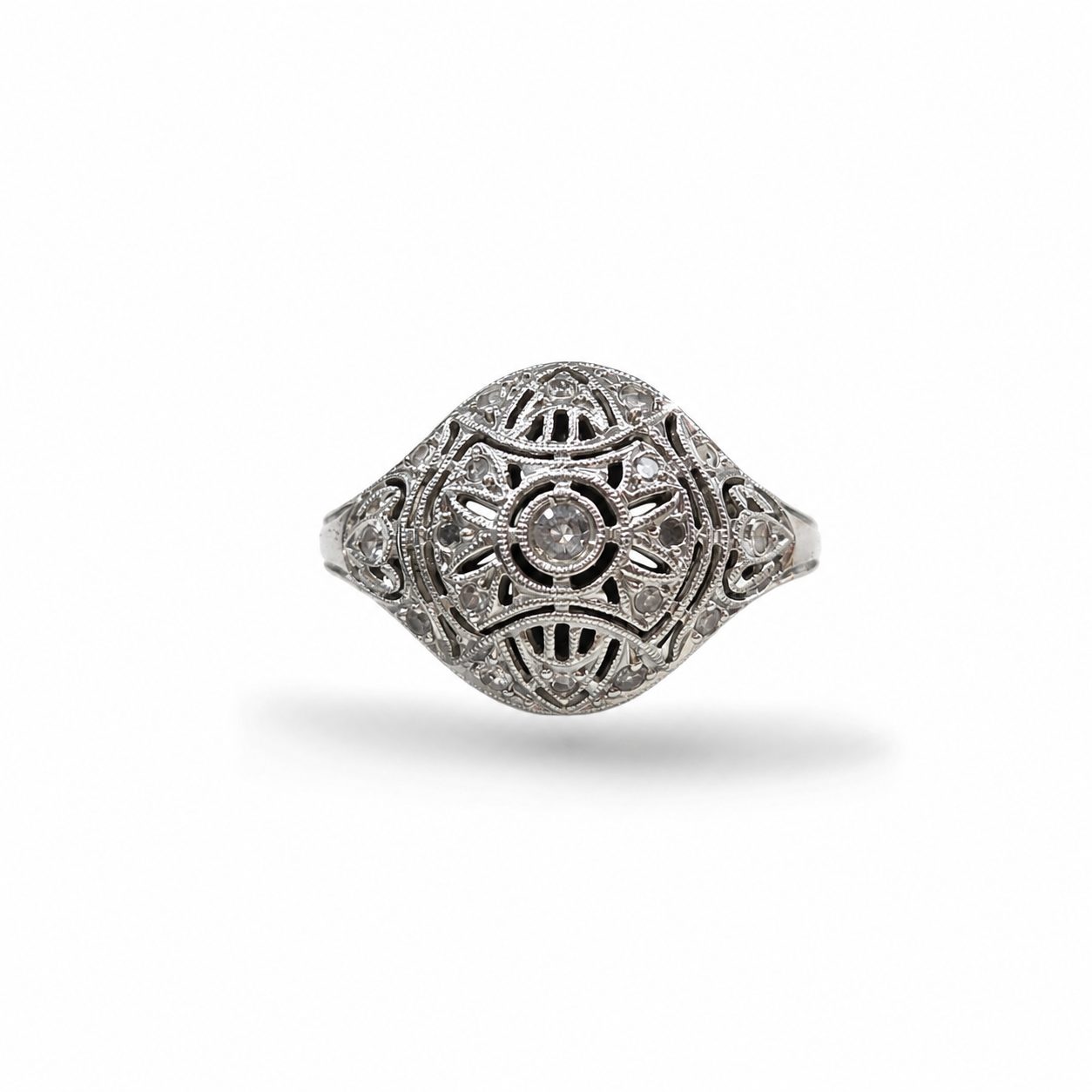 Anillo Vintage Bicolor con Diamantes en Oro 18K | Talla 18 | 2 g