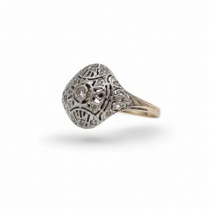 Anillo Vintage Bicolor con Diamantes en Oro 18K | Talla 18 | 2 g