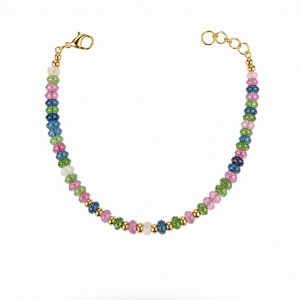 Pulsera de Plata Chapada en Oro con Turmalinas Multicolor