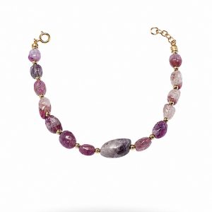 Pulsera de Plata Chapada en Oro con Turmalinas Rosadas Naturales